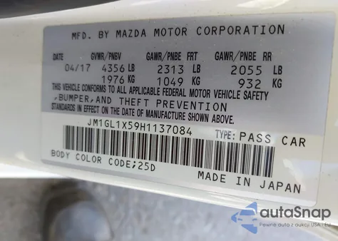 2017 Mazda 6 Grand Touring z USA, uszkodzony, nr VIN JM1GL1X59H1137084